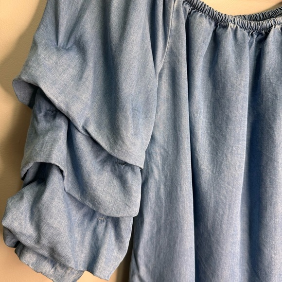 Zara Blue Solid Off Shoulder Sheath Dress Lyocell Size Small - Picture 6 of 10